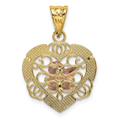 14k Two-tone Gold w/White Rhodium Angel In Heart Charm