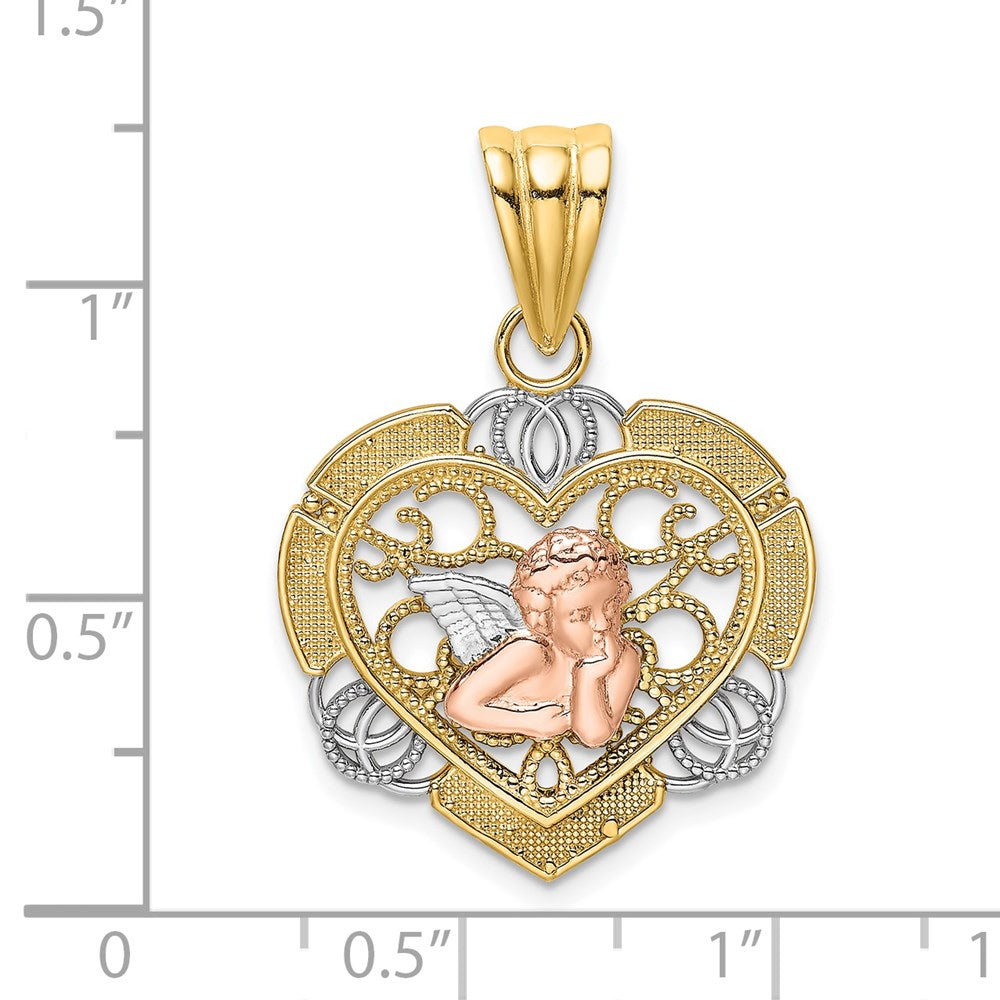 14k Two-tone Gold w/White Rhodium Angel In Heart Charm