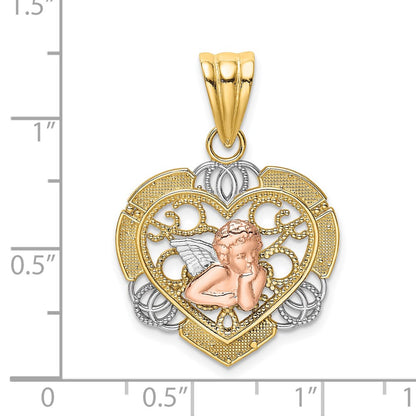 14k Two-tone Gold w/White Rhodium Angel In Heart Charm