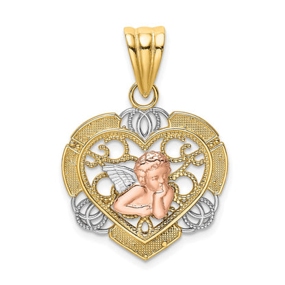 14k Two-tone Gold w/White Rhodium Angel In Heart Charm