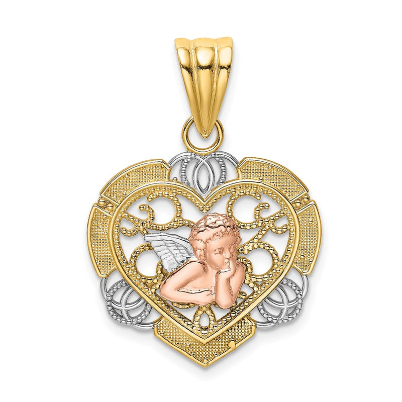14k Two-tone Gold w/White Rhodium Angel In Heart Charm