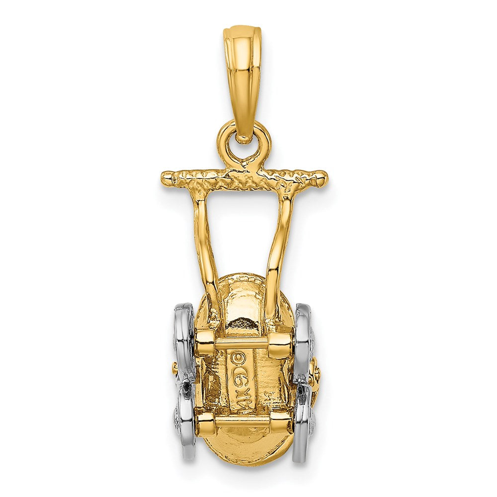 14k Yellow & Rhodium Gold w/ Rhodium 3-D Baby Stroller w/ Moveable Wheels Charm