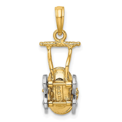 14k Yellow & Rhodium Gold w/ Rhodium 3-D Baby Stroller w/ Moveable Wheels Charm