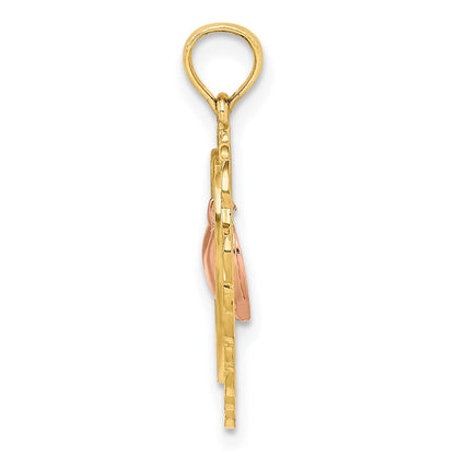 14k Two-tone Gold Yellow and Rose Gold Polished Dangling Heart In Heart Charm