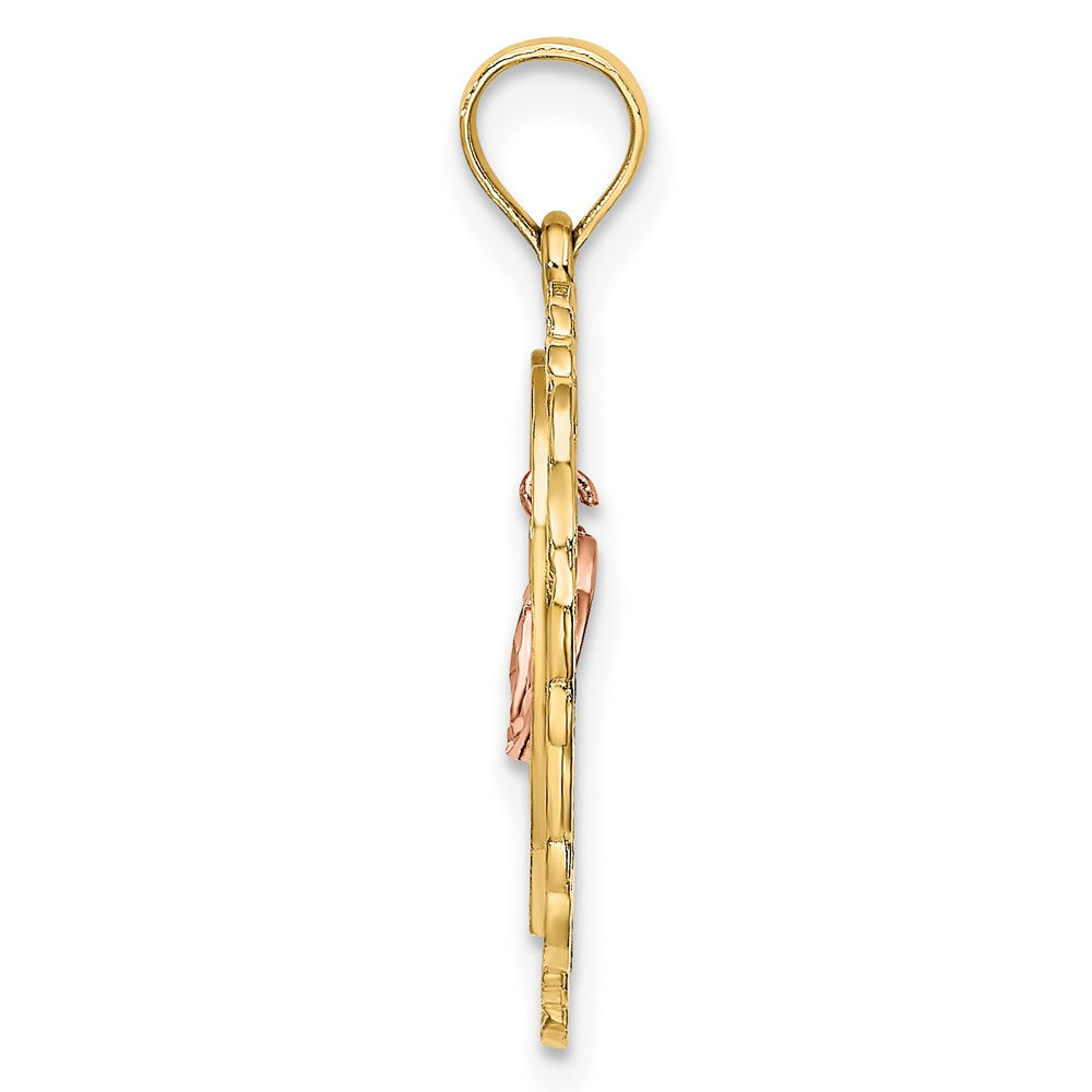 14k Two-tone Gold Two-tone Gold Diamond-cut Mini Heart In Center Heart Charm
