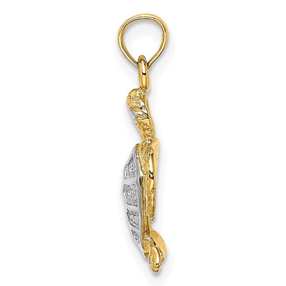 14k Yellow & Rhodium Gold with White Rhodium Swimming Sea Turtle Charm