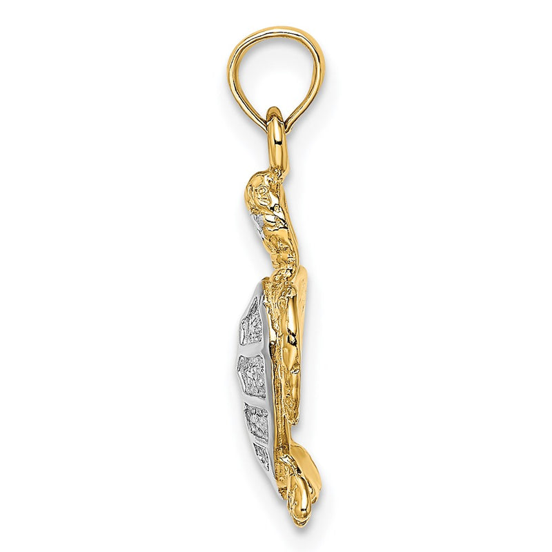 14k Yellow & Rhodium Gold with White Rhodium Swimming Sea Turtle Charm
