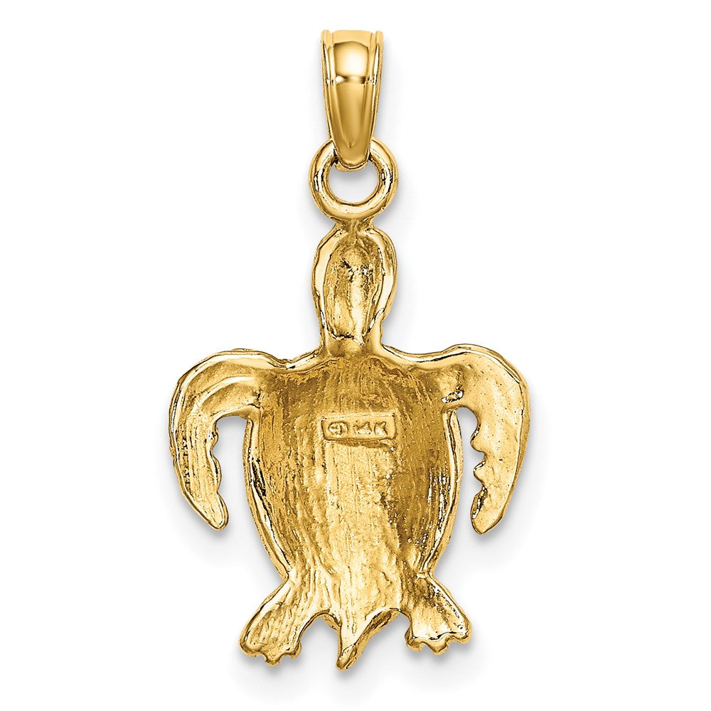 14k Yellow & Rhodium Gold with White Rhodium Swimming Sea Turtle Charm