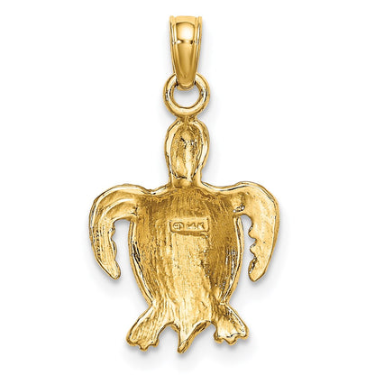 14k Yellow & Rhodium Gold with White Rhodium Swimming Sea Turtle Charm