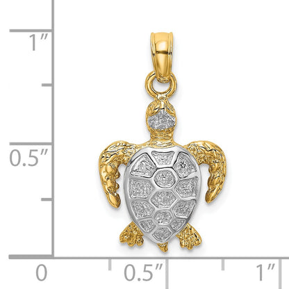 14k Yellow & Rhodium Gold with White Rhodium Swimming Sea Turtle Charm