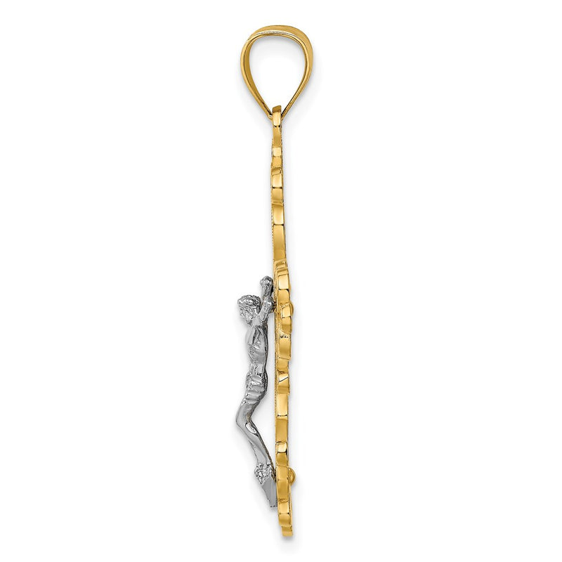 14k Two-tone Gold W/ Rhodium Filigree Crucifix Charm