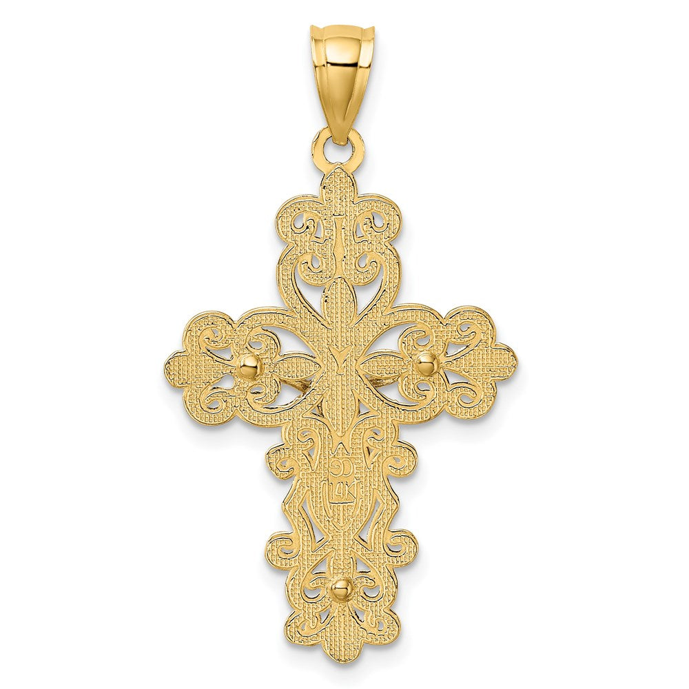 14k Two-tone Gold W/ Rhodium Filigree Crucifix Charm
