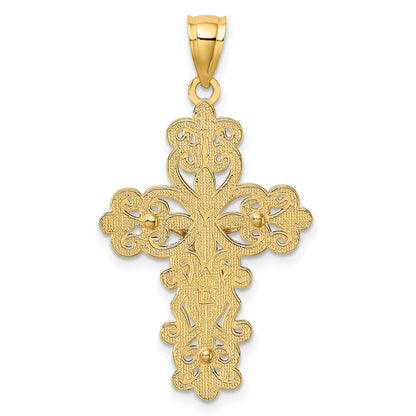 14k Two-tone Gold W/ Rhodium Filigree Crucifix Charm