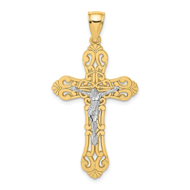 14k Two-tone Gold Crucifix W/ Scrolled Tips Charm