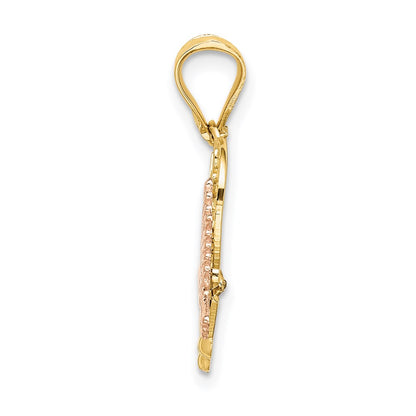 14k Two-tone Gold w/White Rhodium MADRE Heart w/Doves Charm