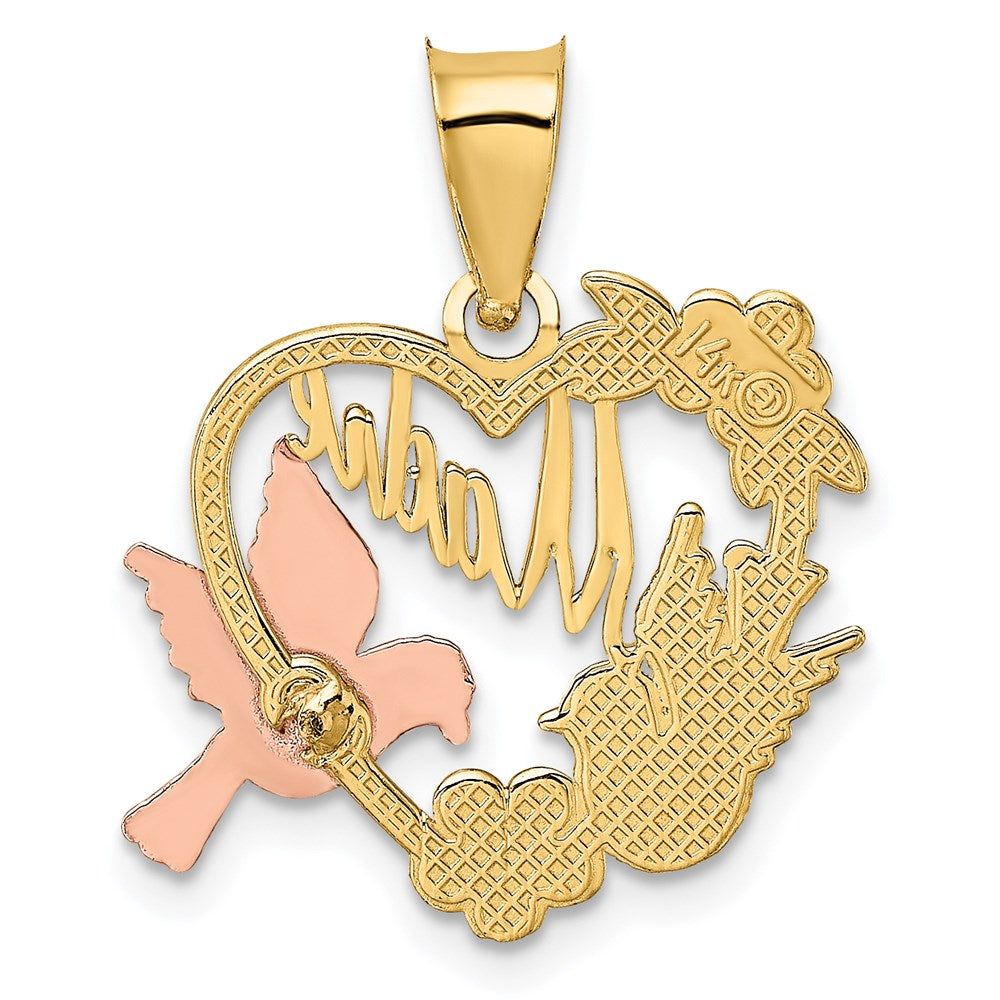14k Two-tone Gold w/White Rhodium MADRE Heart w/Doves Charm