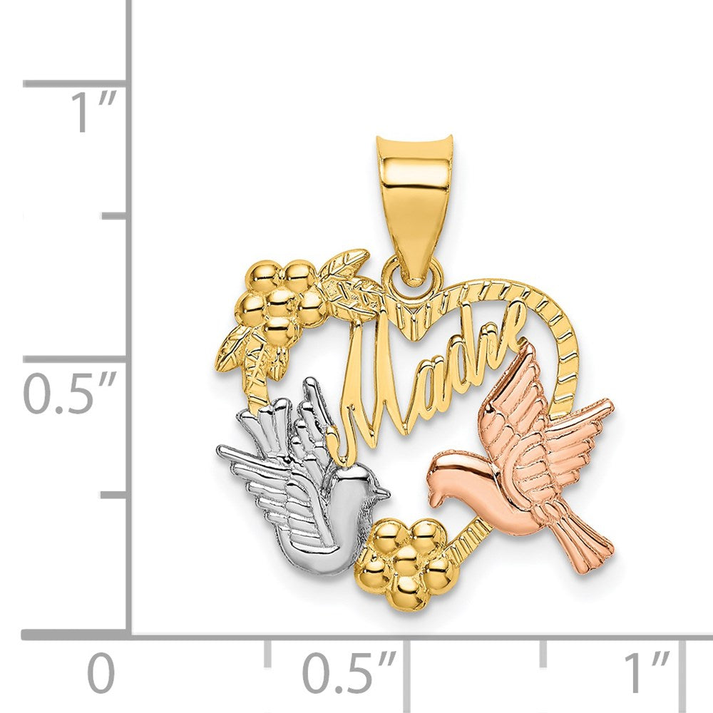 14k Two-tone Gold w/White Rhodium MADRE Heart w/Doves Charm