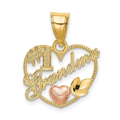 14k Two-tone Gold Two-tone Gold #1 GRANDMA In Heart Frame Charm