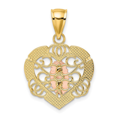 14k Two-tone GoldTwo-tone Gold w/White Rhodium Guadalupe In Heart Charm