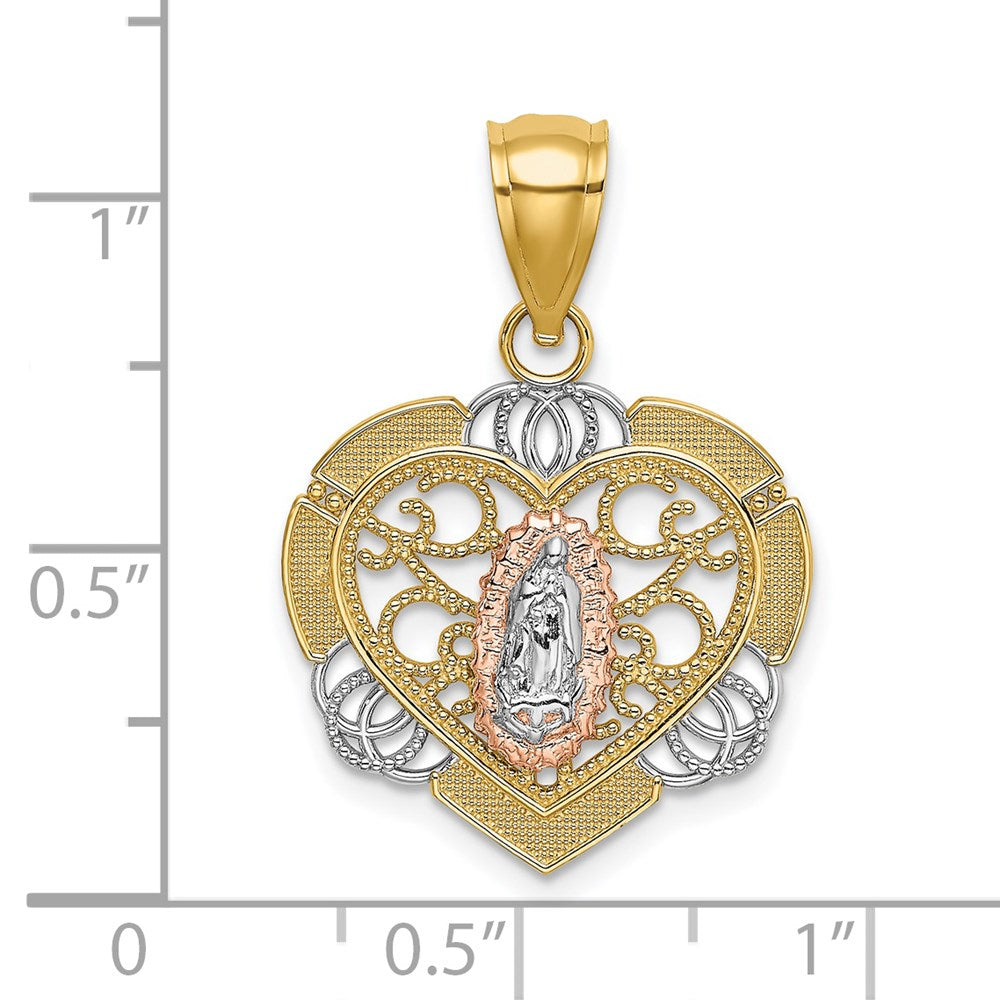 14k Two-tone GoldTwo-tone Gold w/White Rhodium Guadalupe In Heart Charm