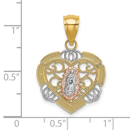 14k Two-tone GoldTwo-tone Gold w/White Rhodium Guadalupe In Heart Charm