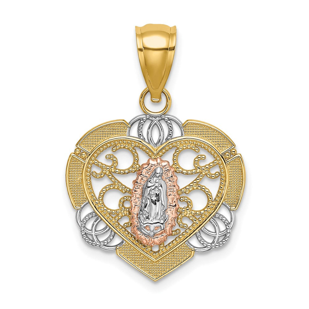 14k Two-tone GoldTwo-tone Gold w/White Rhodium Guadalupe In Heart Charm