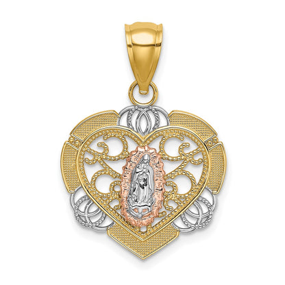 14k Two-tone GoldTwo-tone Gold w/White Rhodium Guadalupe In Heart Charm