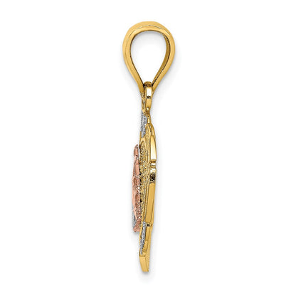 14k Two-tone Gold w/White Rhod Praying Hands and Cross Heart Charm