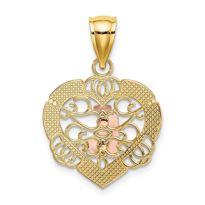14k Two-tone Gold w/White Rhod Praying Hands and Cross Heart Charm