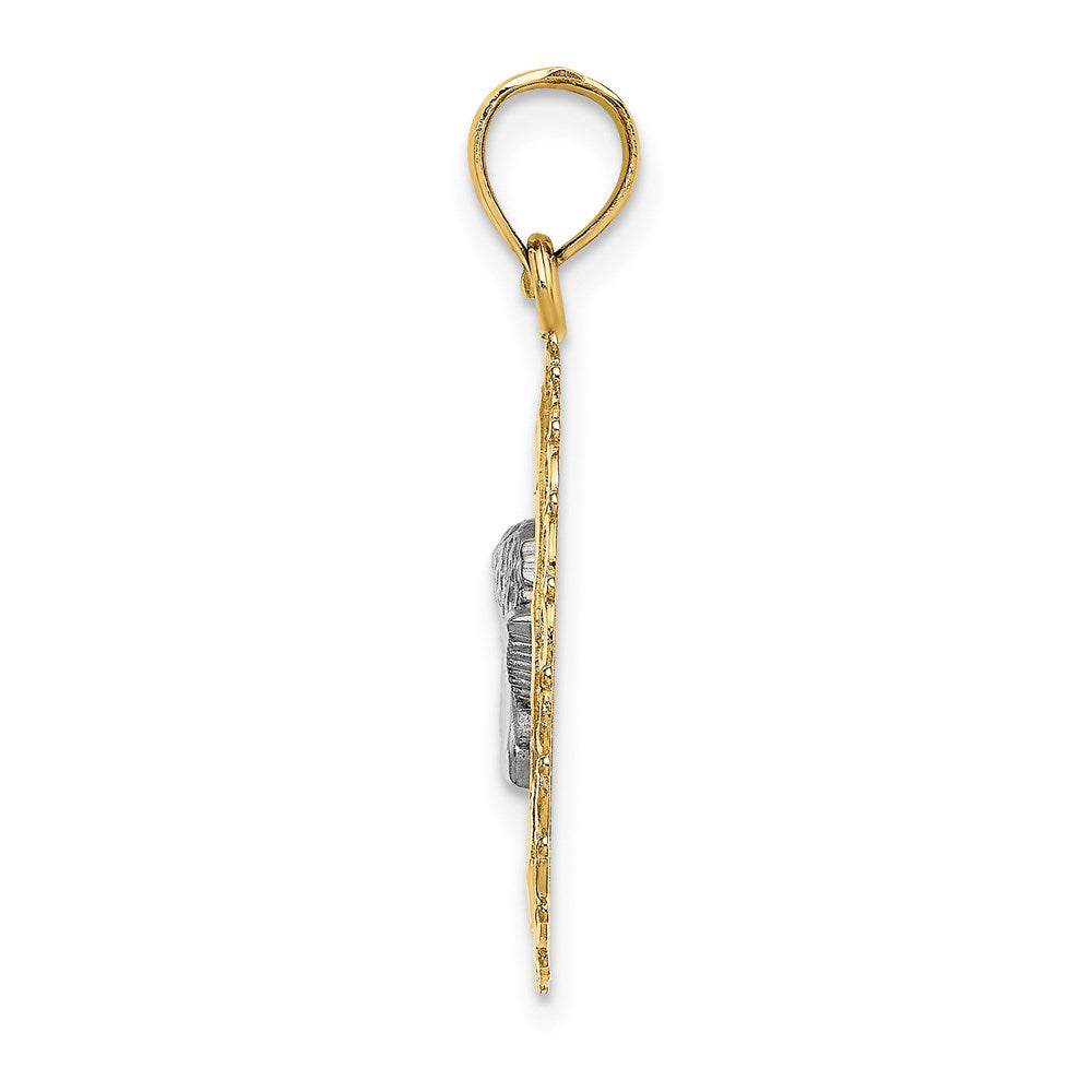 14k Yellow & Rhodium Gold W/Rhodium Round Engraved Disc Cherub Charm