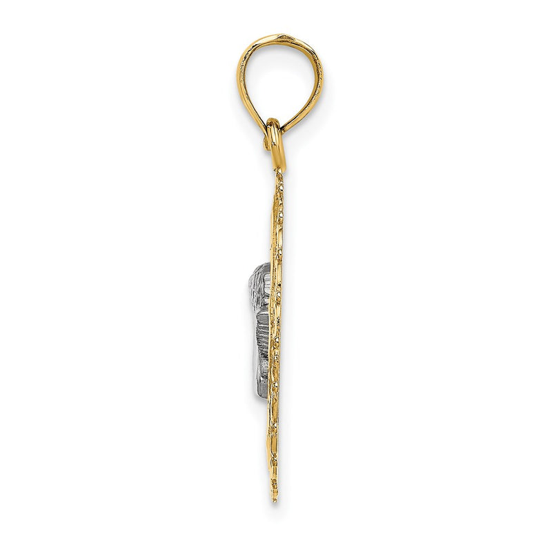 14k Yellow & Rhodium Gold W/Rhodium Round Engraved Disc Cherub Charm