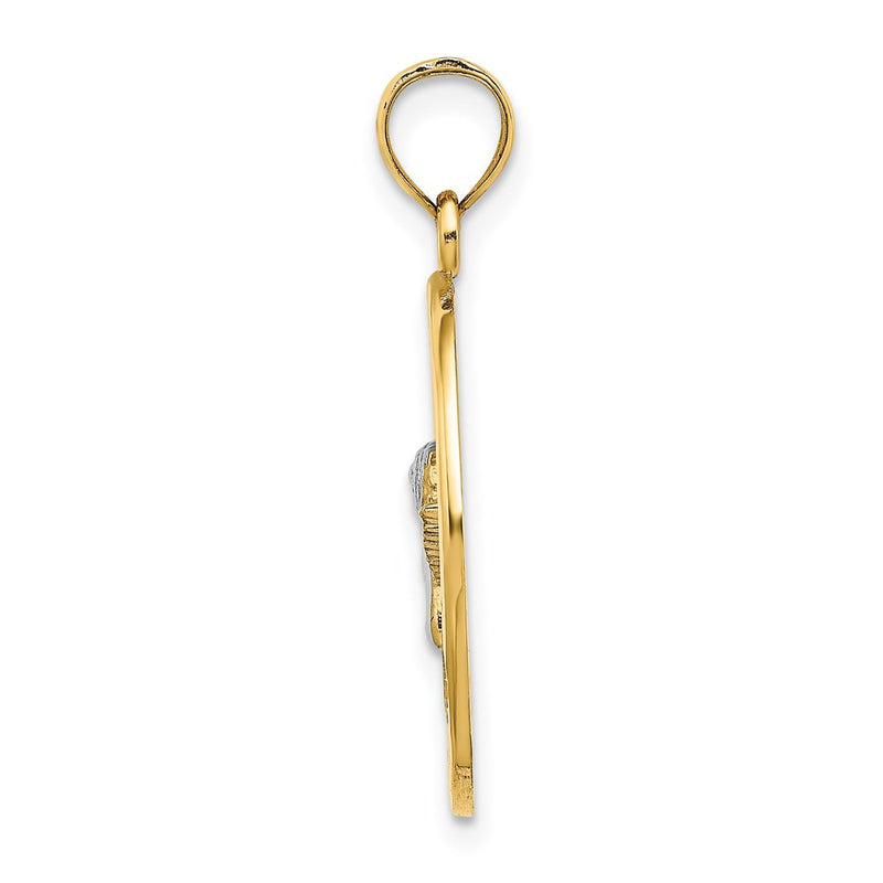 14k Yellow & Rhodium Gold w/Rhodium Oval Cherub W/ Heart Charm