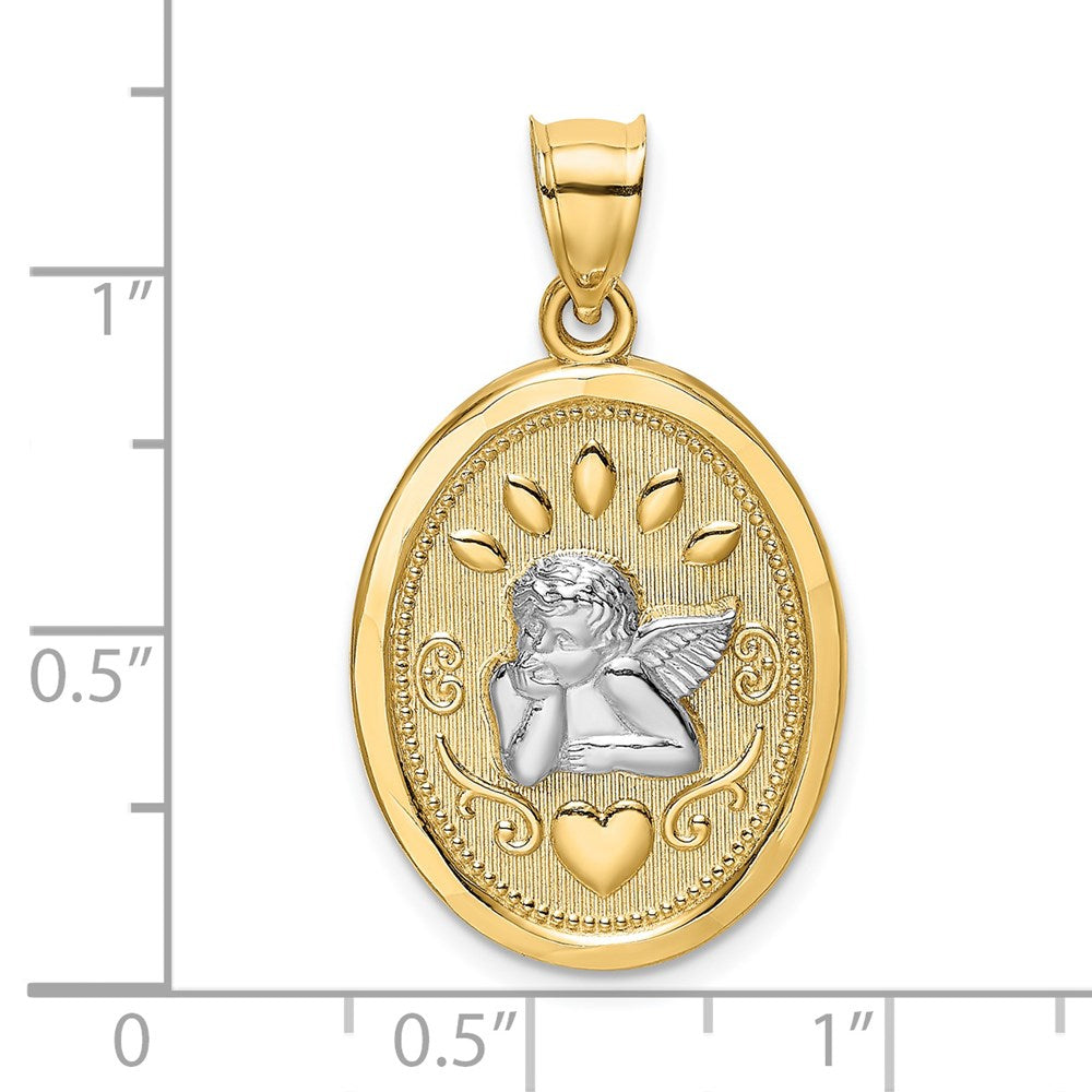 14k Yellow & Rhodium Gold w/Rhodium Oval Cherub W/ Heart Charm