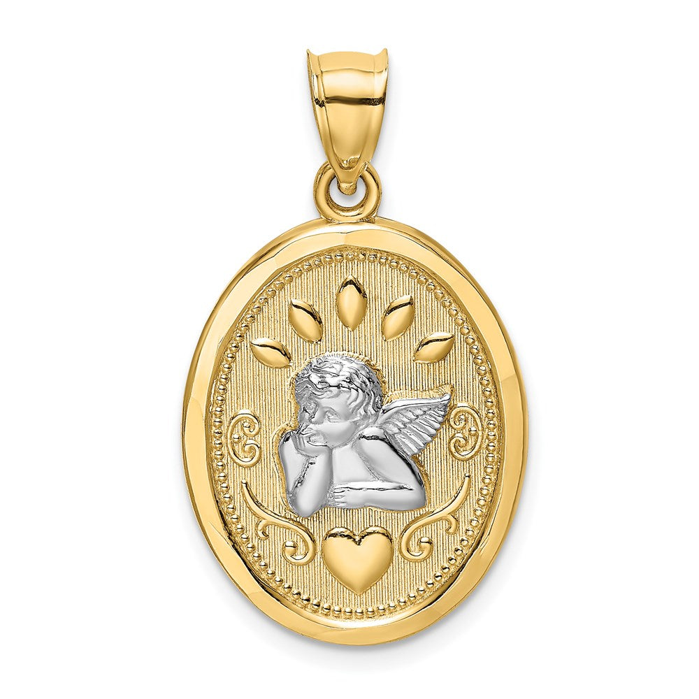 14k Yellow & Rhodium Gold w/Rhodium Oval Cherub W/ Heart Charm
