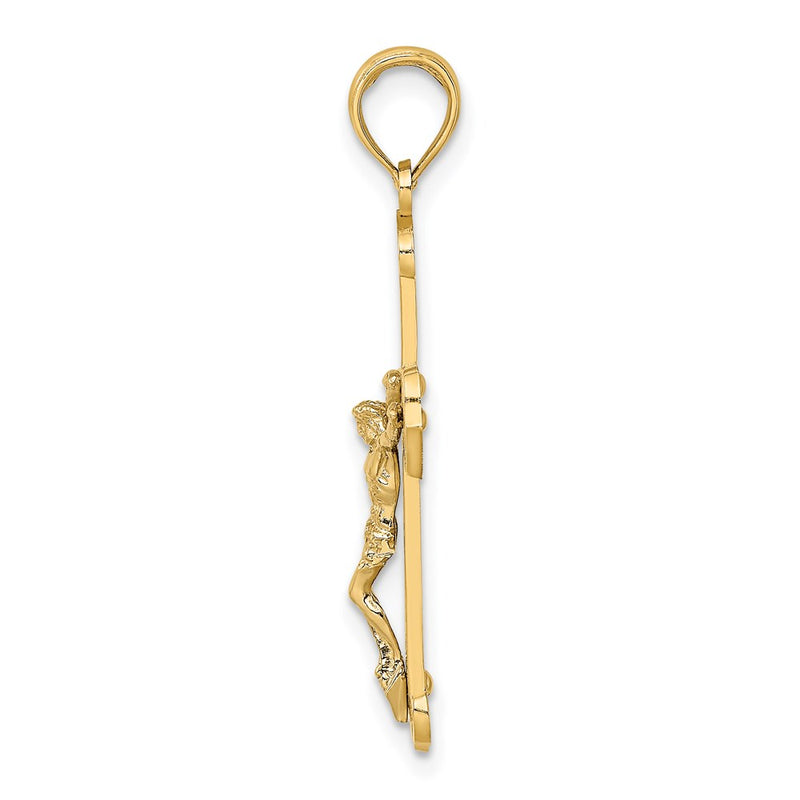 14k Two-tone Gold Engraved Crucifix Charm