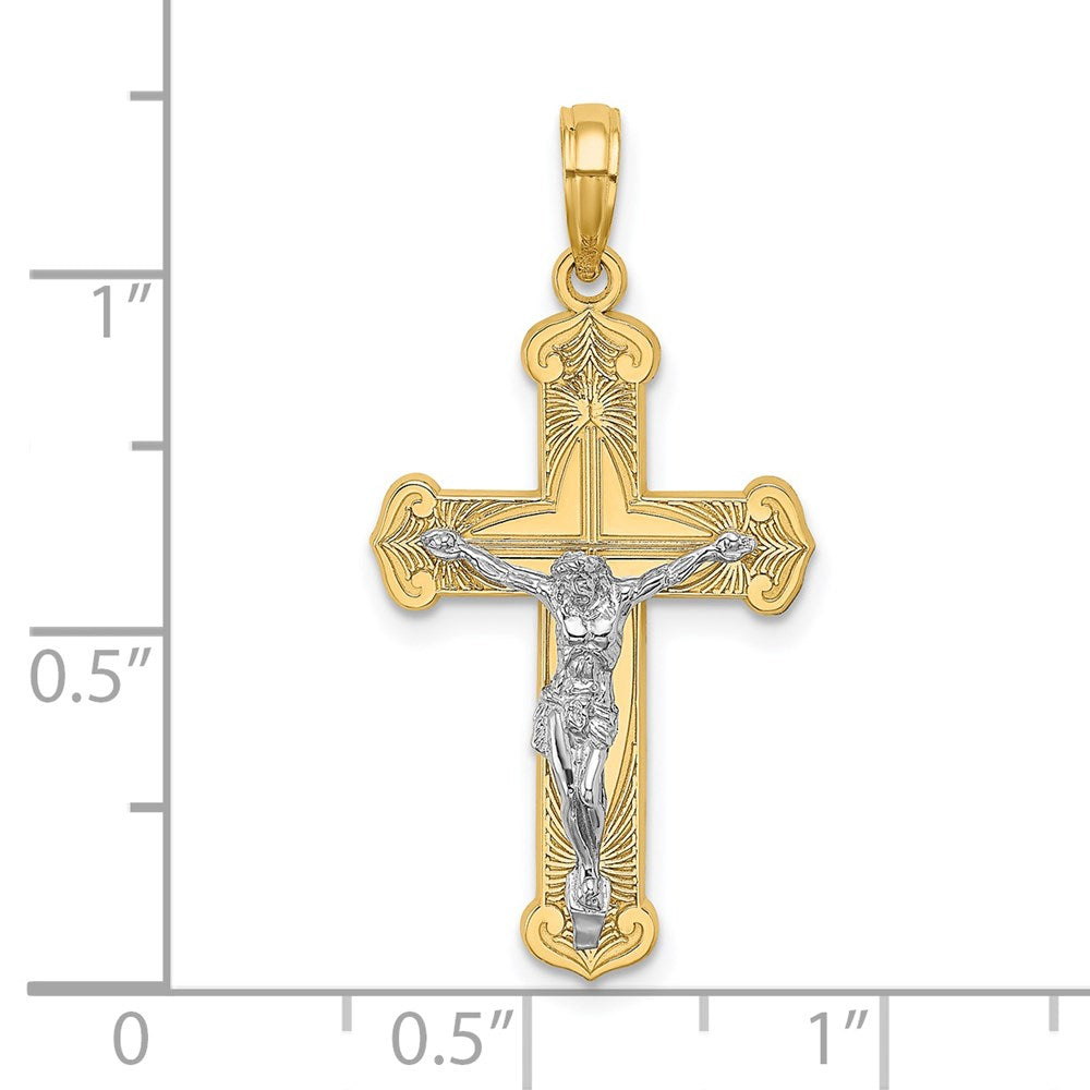 14k Two-tone Gold Engraved Crucifix Charm