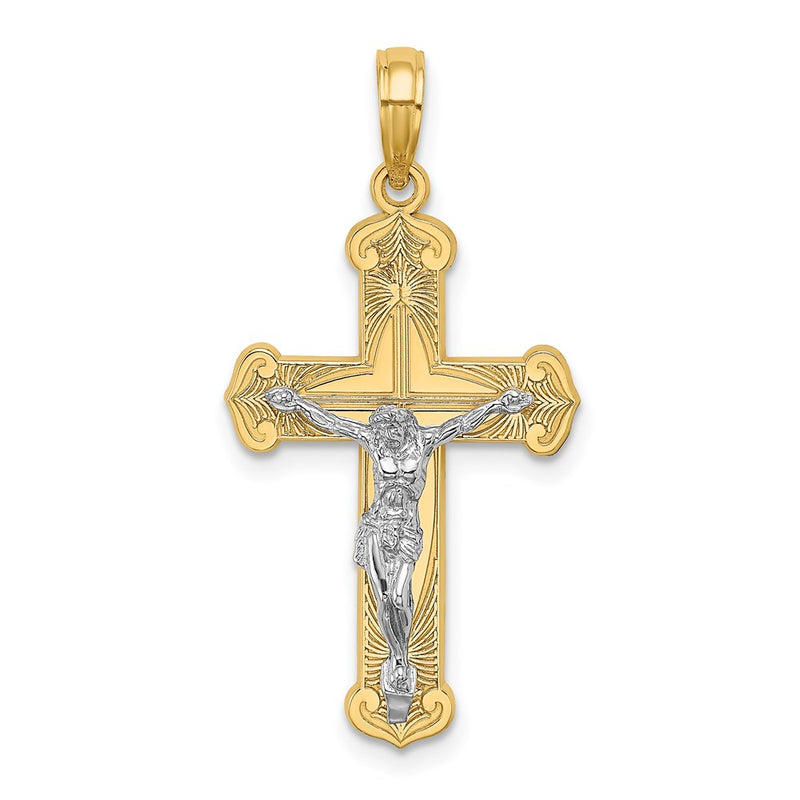14k Two-tone Gold Engraved Crucifix Charm
