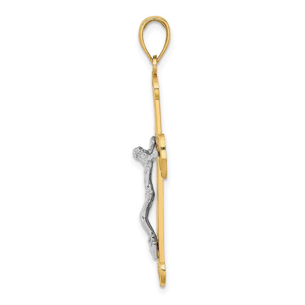 14k Two-tone Gold Engraved Crucifix Charm