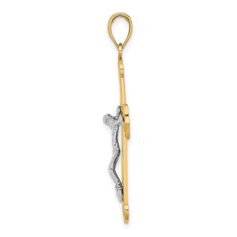 14k Two-tone Gold Engraved Crucifix Charm
