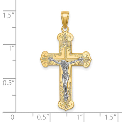 14k Two-tone Gold Engraved Crucifix Charm