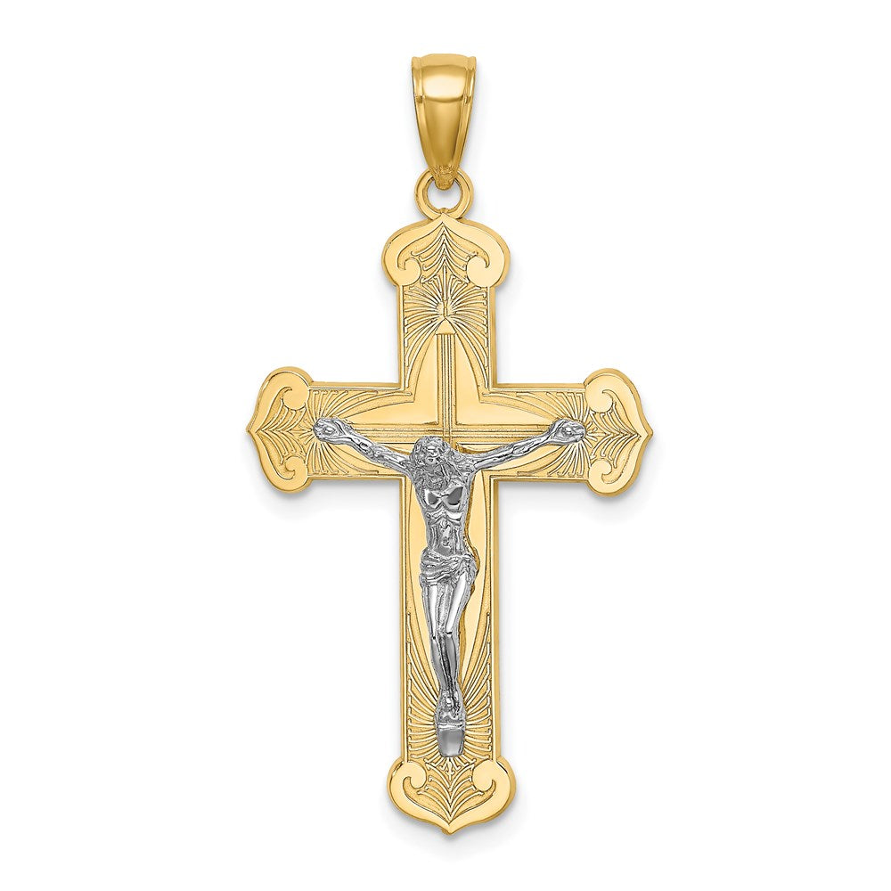 14k Two-tone Gold Engraved Crucifix Charm