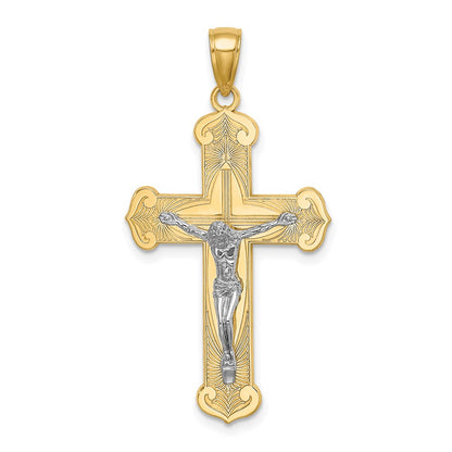 14k Two-tone Gold Engraved Crucifix Charm