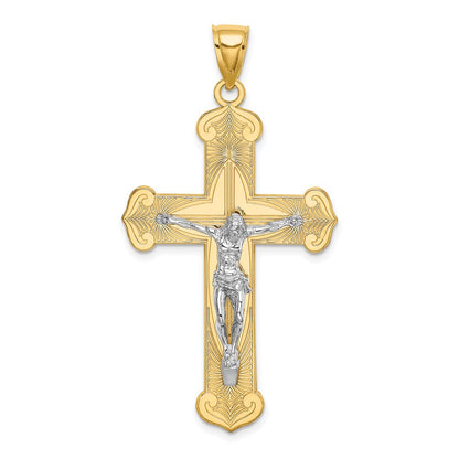 14k Two-tone Gold Engraved Crucifix Charm
