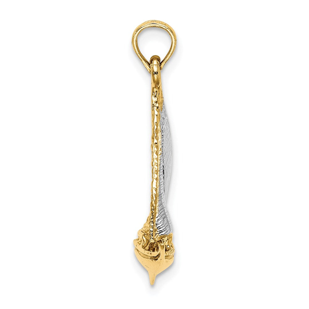 14k Yellow & Rhodium Gold W/ Rhodium 3-D Polished Sailboat Charm