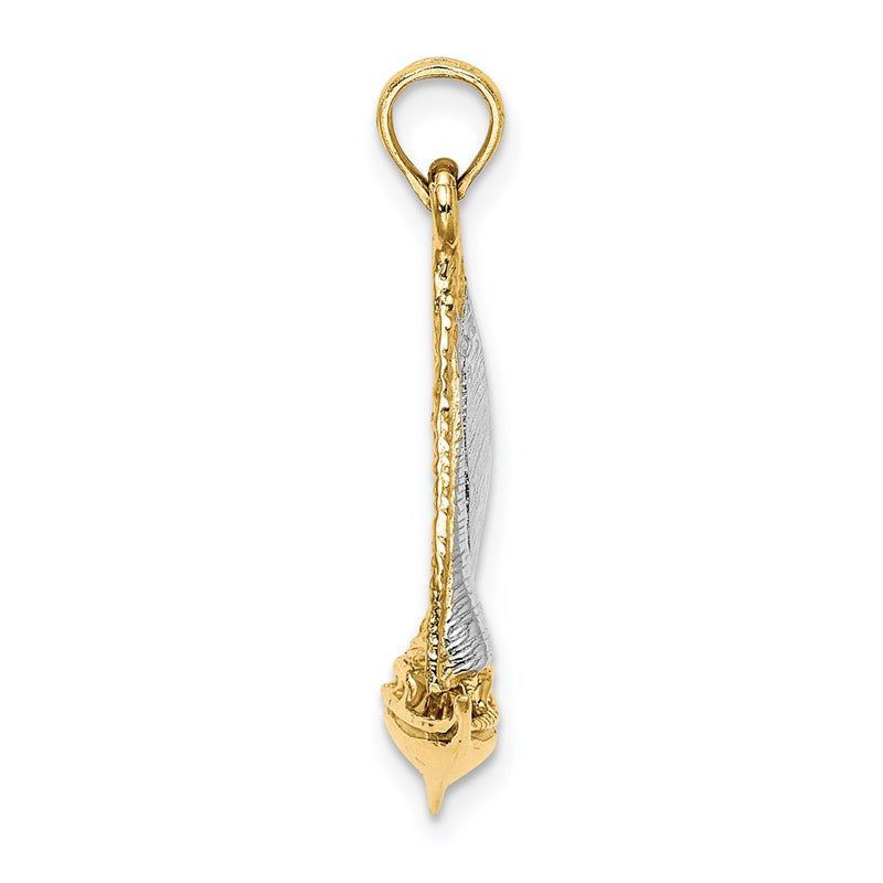 14k Yellow & Rhodium Gold W/ Rhodium 3-D Polished Sailboat Charm