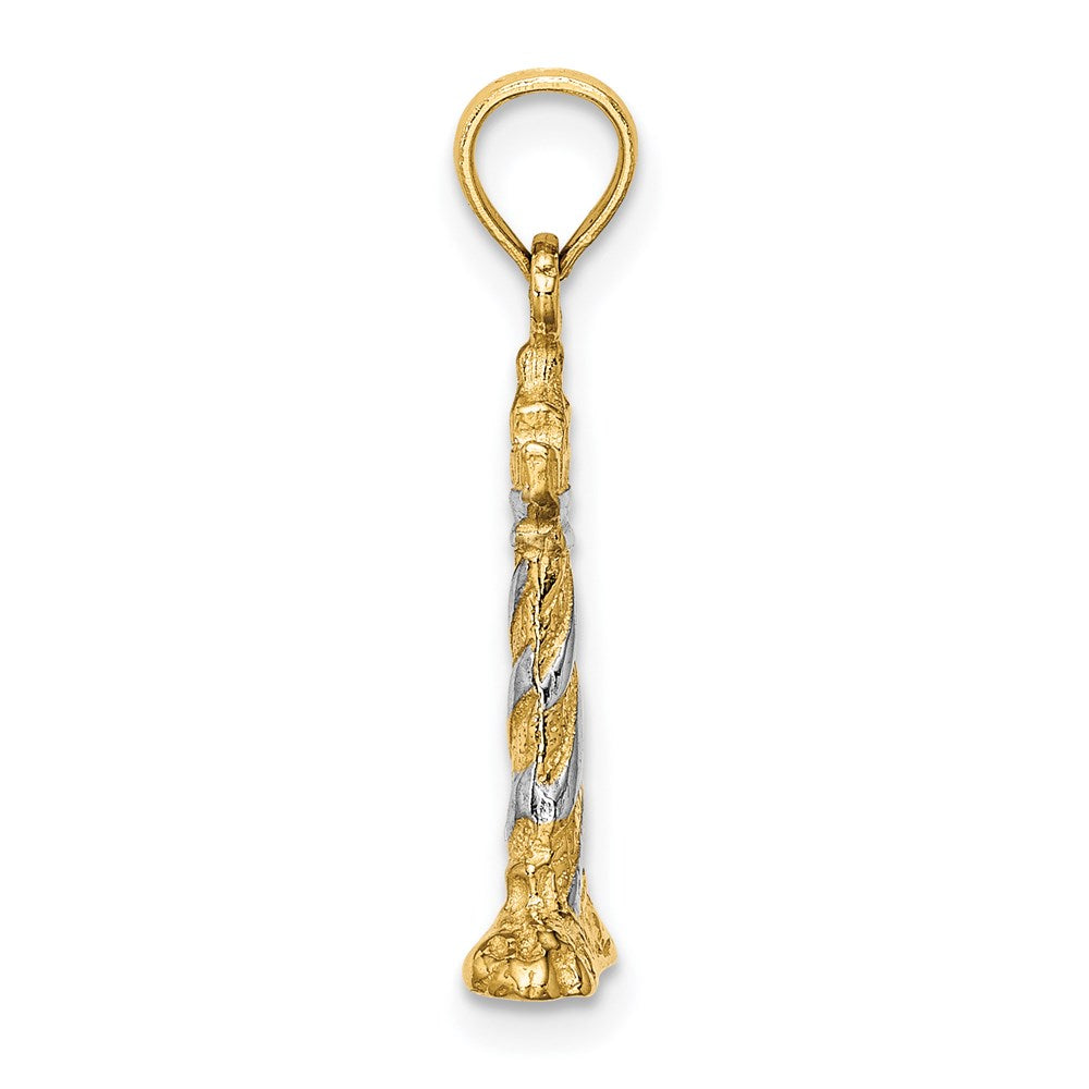 14k Yellow & Rhodium Gold W/Rhodium 3-D Lighthouse Charm