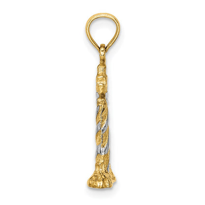 14k Yellow & Rhodium Gold W/Rhodium 3-D Lighthouse Charm