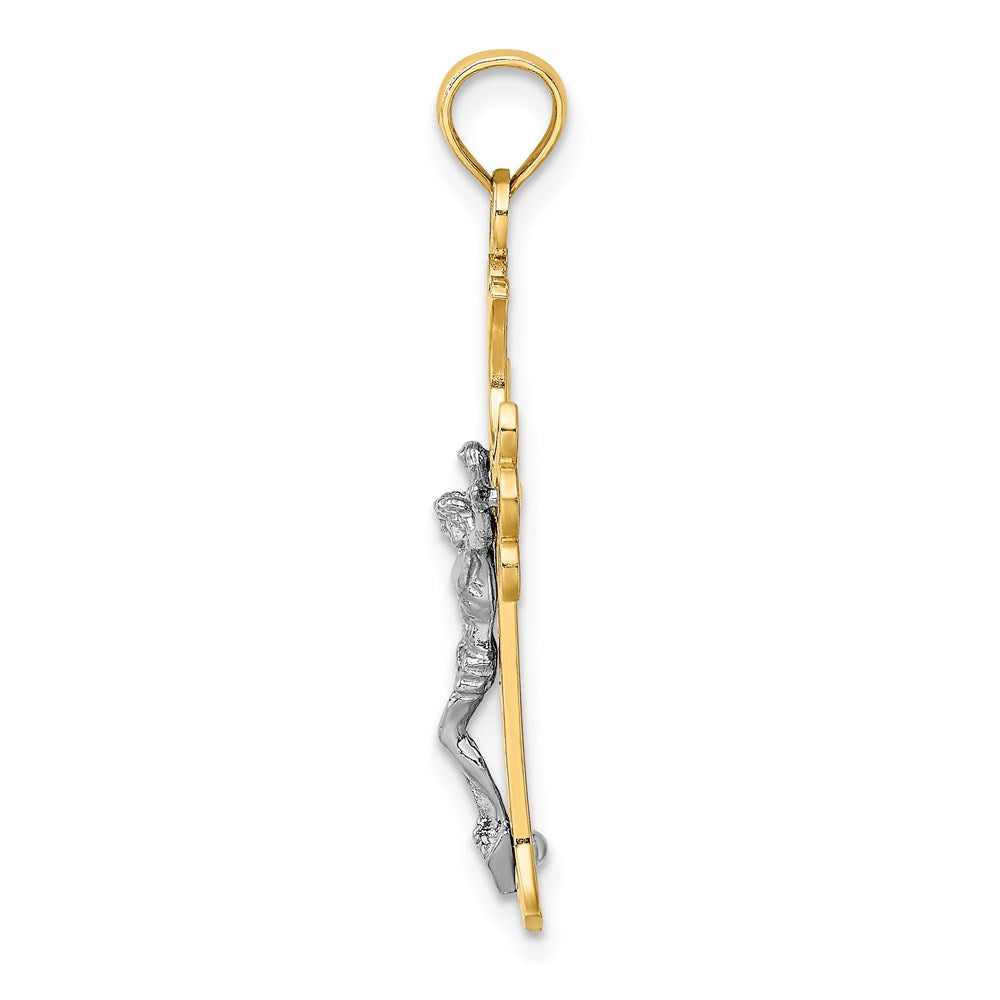 14k Two-tone Gold W/ Rhodium Engraved Crucifix Charm