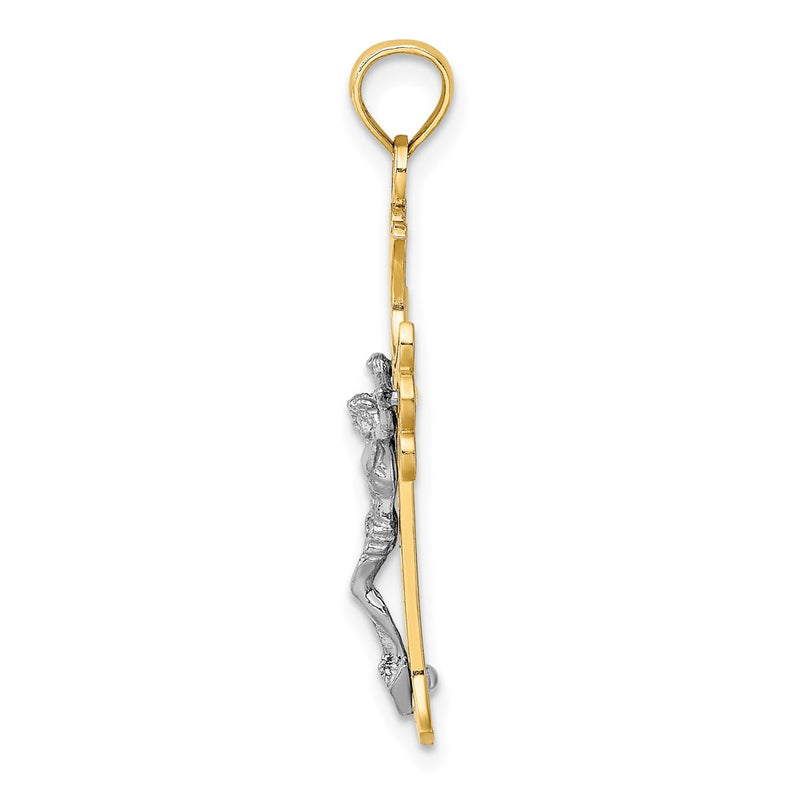 14k Two-tone Gold W/ Rhodium Engraved Crucifix Charm