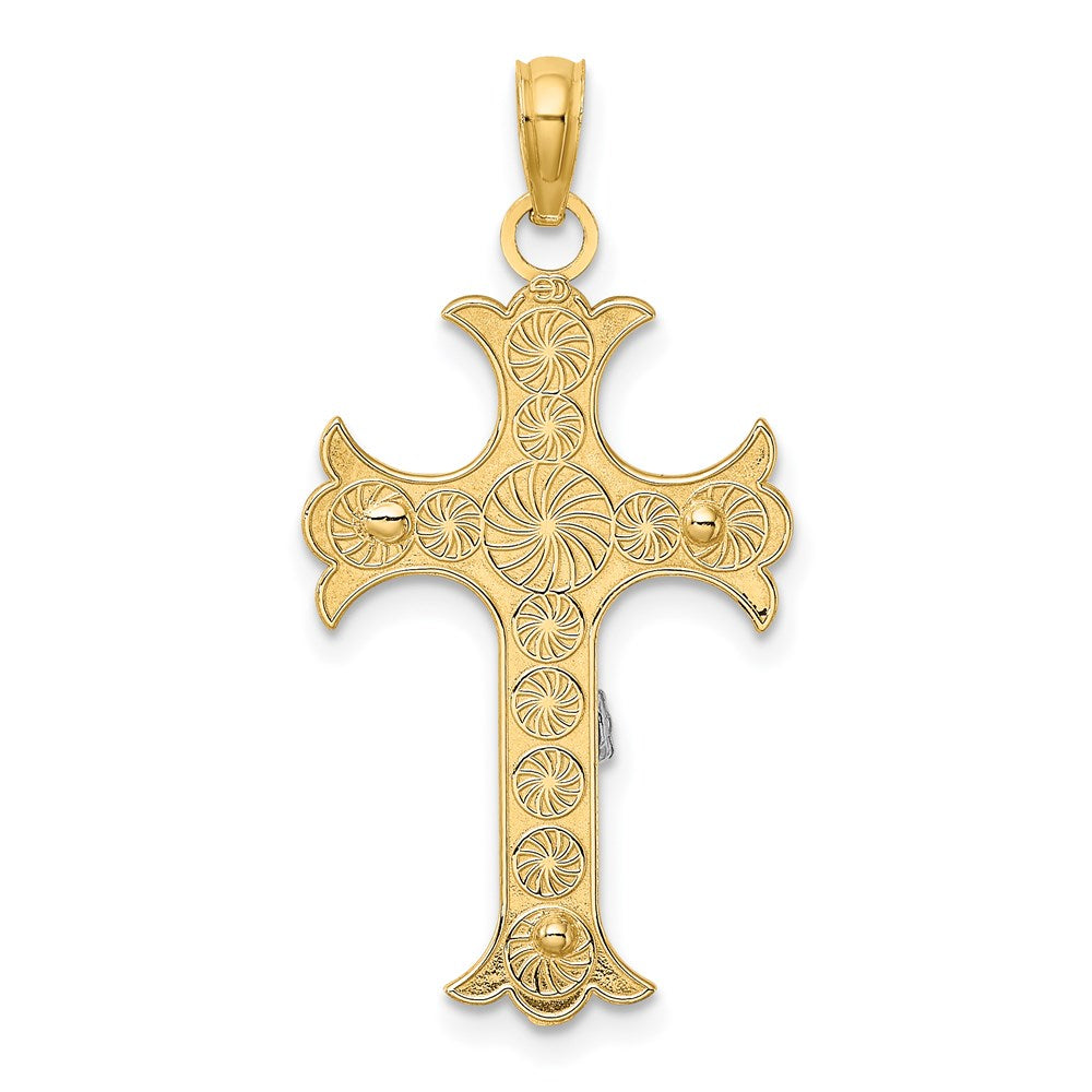 14k Two-tone Gold W/ Rhodium Engraved Crucifix Charm